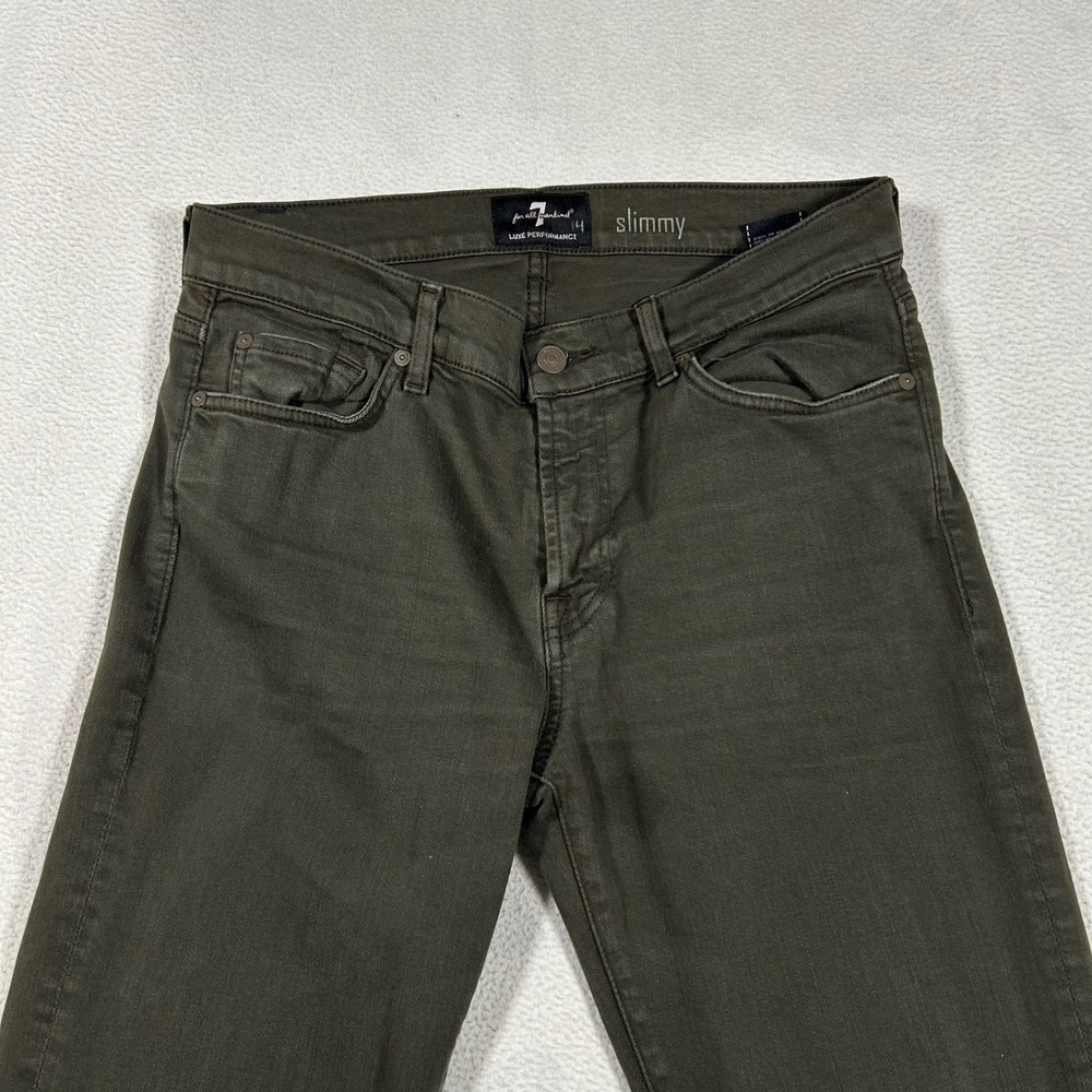 7 For All Mankind Slimmy Jeans Mens 32 Olive Green Luxe Performance Slim Fit - Picture 5 of 11